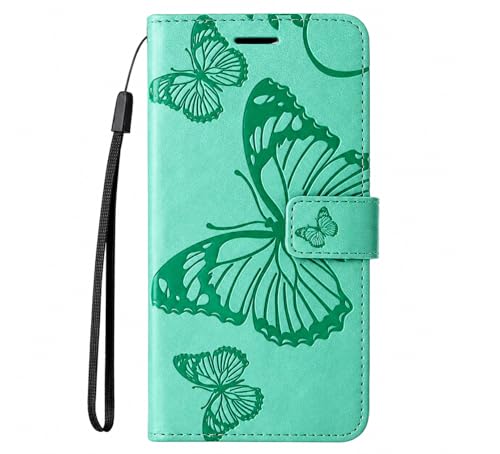 Image of TELETEL Butterfly Magnetic Closure Wallet Card Holder Flip Case for Vivo V50 5G|Mobile Cover|Back Flip Cover - Sea Green