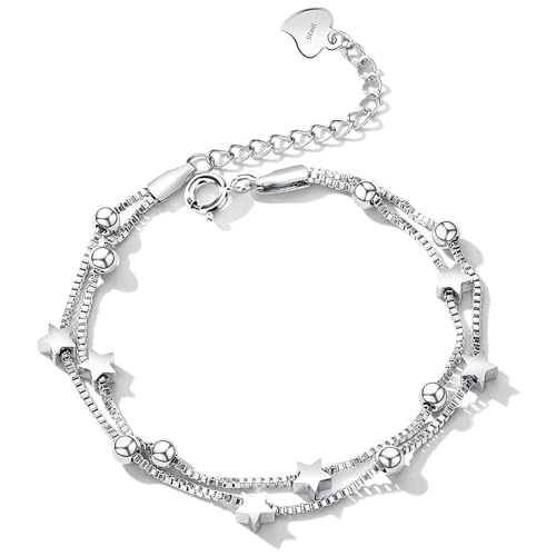 SENLINLU Armbänder für Frauen Armband Silber 925 Damen Stern Perle Armbänder Freundschaftsarmband Verstellbare