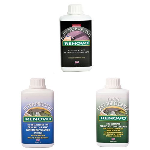 Renovo Bundle includes Soft Top Reviver 500 ml, Soft Top Ultra Proofer 500 ml and Soft Top Canvas Cleaner 500, Dark Red