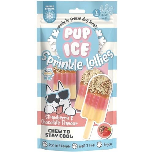 Pup-Ice Freezable Sprinkle Lolly Treats for Dogs 90g Strawberry Carob & Coconut Flavour Chew For Digestion Multivitamins