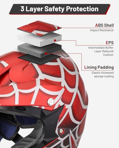 Image of Youth Dirt Bike Helmet DOT Certified for Boys & Girls Ages 5-14, Four Wheeler, Motocross, BMX, MX, UTV, Go Kart, Racing, Skateboard, Baseball