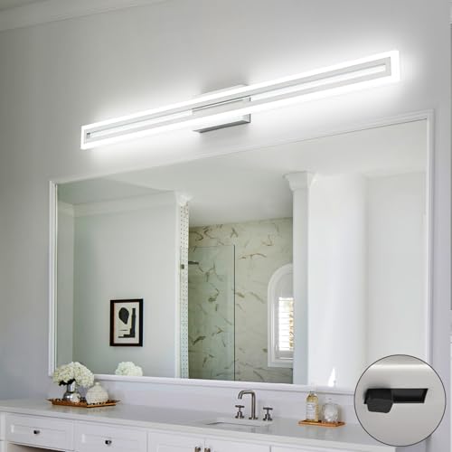 Image of SOLFART Brushed Nickel Vanity Lights for Bathroom 48 Inch 5 Color Adjustable Vanity Lighting Over Mirror 5CCT