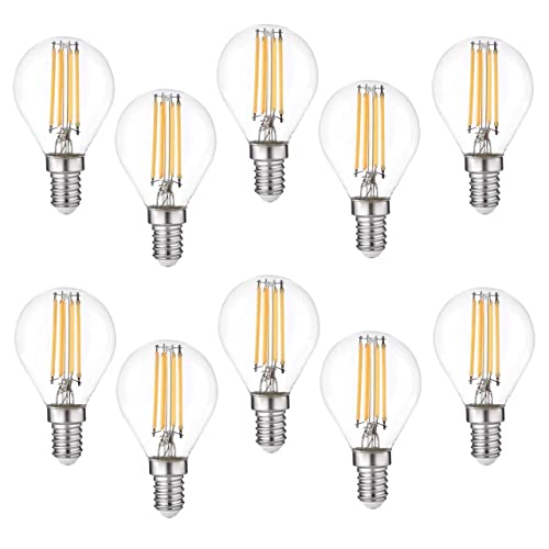 Bratek 10 Lampadine Led E14 Luce Fredda Vintage 6500k 4W 470 Lumen - Lampadina Vintage Attacco Piccolo e14 Filamento Led - Sferetta Trasparente Equivalente 55W a Incandescenza o 40w Alogena