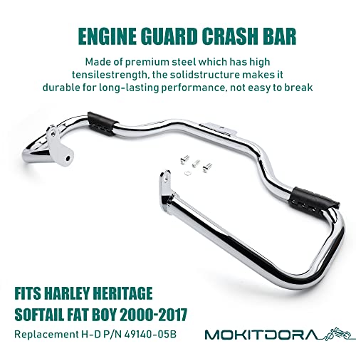 Mokitdora Engine Guard Softail Highway Mustache Crash Bar 1.25" Fat For Harley 2000-2017 Heritage Softail Classic Deluxe Fat Boy Flstf Models, Chrome #TOP2