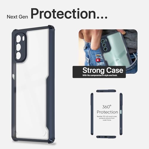 Image of Pikkme Moto G62 5G Back Cover | Crystal Clear Transparent Back | Ultra Hyrbid | Full Camera Protection | Raised Edge | Bumper Back Case (Blue)