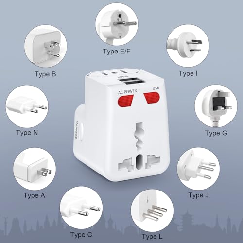 Universal Travel Adapter with Fast Charge,Worldwide Travel Plug Adapter with 2 USB Port and AC Socket (Travel Adapter White)2