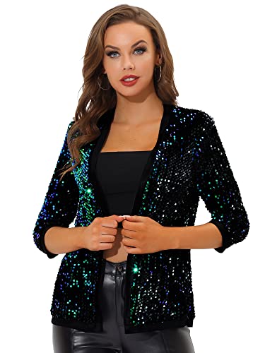 Allegra K Damen Pailettenjacke Glitzer Elegant Blazer Langarm Pailletten...