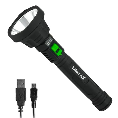 Image of LitezAll Soft Touch Flashlight | Compact LED Flashlight and Portable Rechargeable Flashlight 1000 Lumens | Durable with Smooth Rubberized TPR Coating Pocket Flashlight, Charging Cable Included