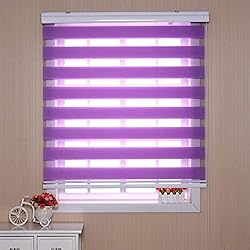 Persianas Horizontales Para Techos MUGLI Persiana Enrollable de día y Noche, Cortinas de Doble Capa moradas, persianas de Cebra, Cortina de Ventana Horizontal, Cortinas de visión translúcidas o Opacas,Púrpura,W60xH150cm/24x59in