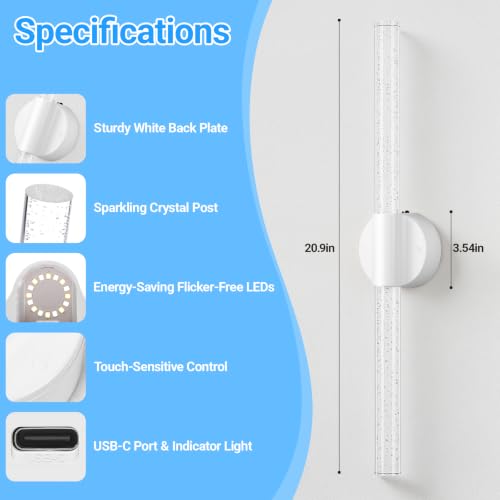 Image of 20.9 Inches Peel and Stick on Battery Powered Wall Sconces Set of Two