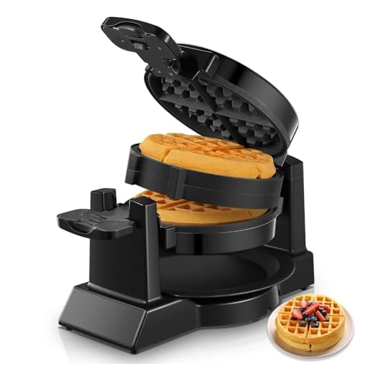 Waffle Maker, Belgian Waffle Maker Iron 180° Flip Double Waffle, 8 Slices, Rotating & Nonstick Plates, Removable Drip Tray, Cool Touch Handle, Black, 1400W