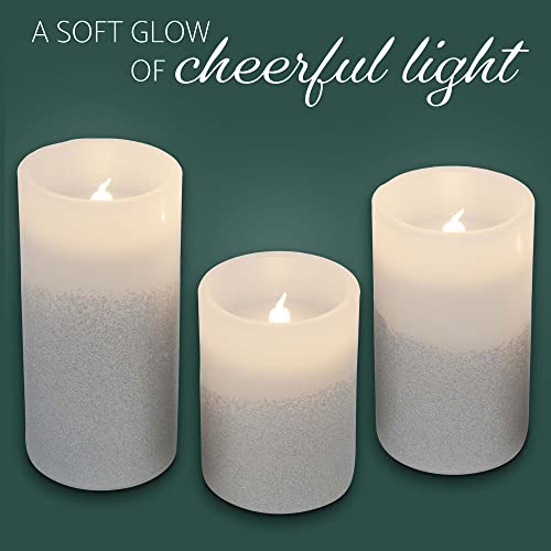 Elanze Designs Silver Tone Glitter 6 Inch Wax Led Flameless Pillar Candles Set Of 3 thumb #2