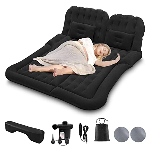 Car Air Mattress SUV Auto Inflatable Bed for Camping Sleeping Travel, Portable Road Trip Universal Blow Up Mattress with 2 Air Pillow Electric Air Pump and Home Charger and Filler for Back Seat