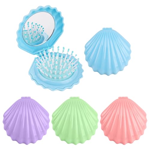 Cepillo de pelo plegables con espejo AUEAR en pack de 4 unidades de diseño portátil