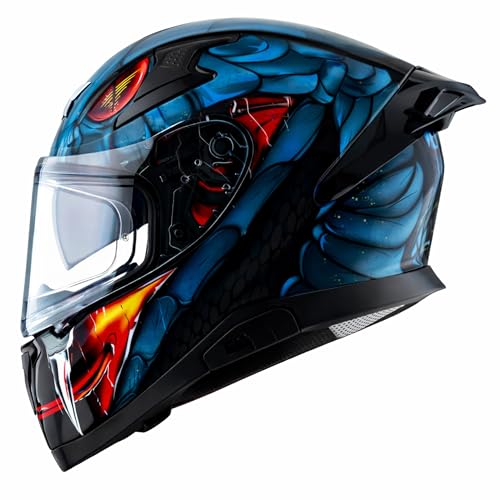 Image of Axor Apex Venomous ISI ECE DOT Certified Full Face Dual Visor Helmet for Men and Women with Pinlock Fitted Outer Clear Visor and Inner Smoke Sun Visor Black Blue(XL)