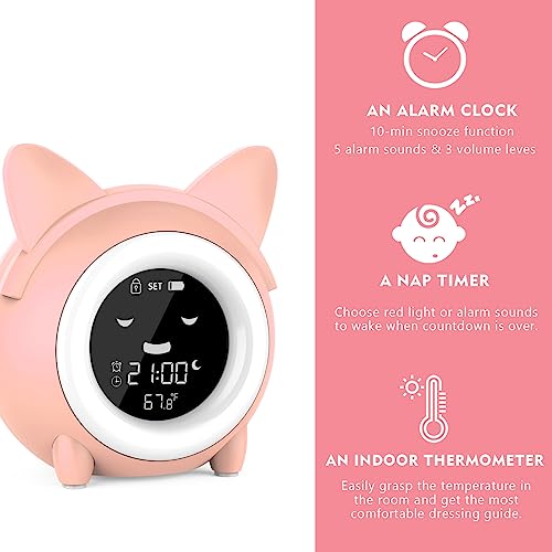 Kids Alarm Clock, Digital Alarm Clocks For Kids Toddlers Sleep Training Clock With Night Light Sound Machine Nap Timer Temperature Detect, Wake Up Clock For Boys Girls Desk Bedside #TOP1