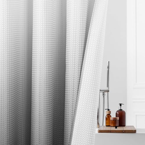 Image of HOMETHREADS Embrace Luxury with Our 6-Feet Long Premium Polyester Shower Curtain with 12 Hooks for a Lavish Bathroom Ambiance | Stylish, Splendid, and Perfectly Sized (White Shade Grey, 180x200cm)