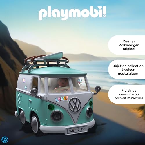 Playmobil | Collector Cars | Volkswagen T1 Camper | Voiture Miniature pour Adultes & Enfants | avec Autocollants à Personnaliser | Cadeau pour Les collectionneurs | Design détaillé | 71857 - vue 3