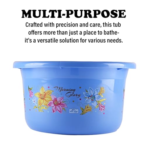 Image of Kuber Industries Pack of 3 Plastic Tub | Bath Tub of Bathing & Washing | Tub for Bathroom | Bathtub for Baby | Flower Print Water Tub | 25 LTR | Blue