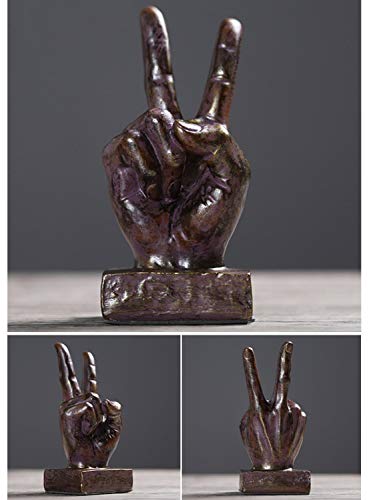 Lependor Hand Sculpture Decor Finger Statue Resin Desk Decorations for Home & Office - Brown Victory Fingers
