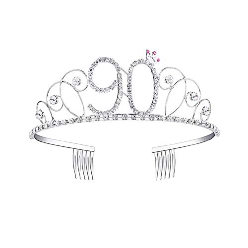 Joyeuxx Anniversaire Couronne Anniversaire 20/30/40/50/60/70/80/90 Ans Tiare Diadème Princesse avec Peigne Strass Cristal Argent Cover