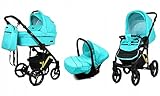 BabyLux® Enfant Poussette Combinée Set 3 en 1 - UZO - incl. Nacelle, Canne, Siège de voiture - Siège Auto - Landau Bébé - avec Sac à langer, Habillage pluie, Moustiquaire etc.