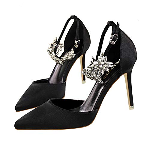 Escarpins satin femme talon haut aiguille sangle cheville bout pointu robe mariage