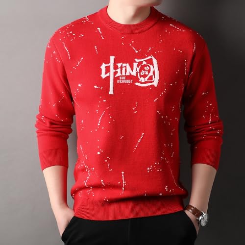 Chinese New Year red festive autumn and winter round neck men's knitted sweater fashionable top2