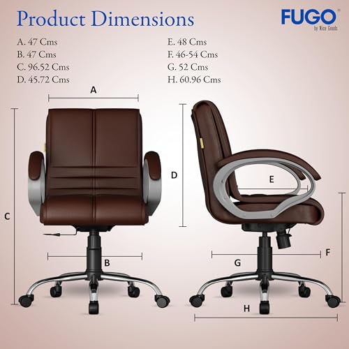 Image of FUGO FG235 with 3 Years Warranty Ergonomic Medium Back Office Chair with Adjustable Height, Cushioned Back&Seat, Tilting Mechanism, Heavy-Duty Metal Base, Perfect for Work, Study and Office (Brown)