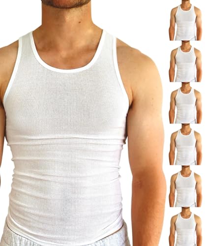 BROOKLYN VERTICAL Mens 6-Pack Tank Tops | Moisture-Wicking Ribbed Lightweight Undershirts