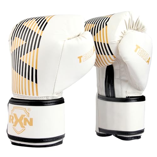 Image of RXN Terra Boxing Gloves, Pro Training & Sparring (White Gold, 16oZ)
