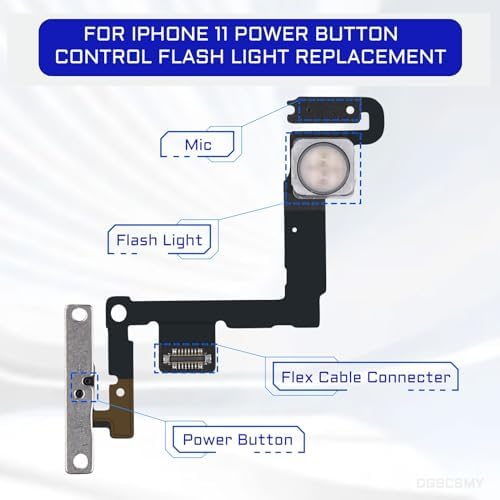 for iPhone 11 Power Button Flash Light Flex Cable Replacement OEM Fix On/Off Control Microphone Flashlight Switch Assembly Metal Bracket for iPhone11 with Repair Tools Kit A2111 A2223 A2221