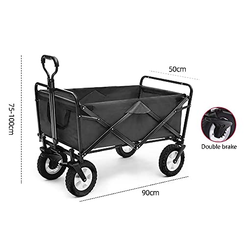 CRBUDY Handwagen, zusammenklappbarer Gartenwagen, robuster Wagen, multifunktionaler Einkaufswagen für Outdoor-Camping, Angeln, Ziehwagen mit 4 Rädern, Tragkraft: 80 kg/Blau (Schwarz) – Bild 3