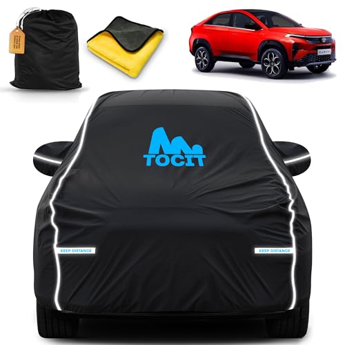 Image of Tata Curvv Waterproof Long Life Car Cover with Safety Glow Reflective Strap, Premium Velvet Velour Fabric, Soft & Stretchable, Machine Washable, Tri-Stitch Custom Fit with Mirror Pocket