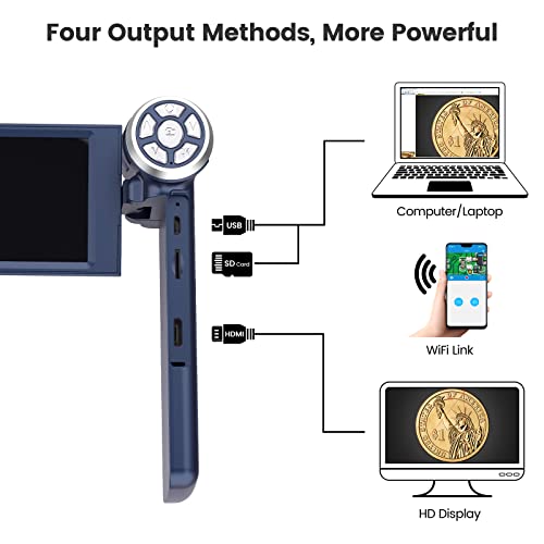Image of LM203S 4 inch HDMI Digital Microscope, Portable Coin Microscope Full View of Coins, 800X Handheld Coin Magnifier Magnifying with Light, Wireless USB Microscope with Metal Stand, 5pcs Microscope Slides
