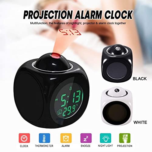 RISHIK Digital LCD Display Colorful Voice Projection Alarm Clock Weather Station LED with Temperature Wake Up Projector Clocks Without Battery - Black - Image 7