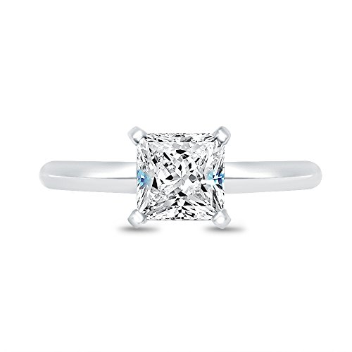 Solid 925 Sterling Silver Princess Cut Knife Edge Band Solitaire Engagement Ring CZ Cubic Zirconia 1.0ct.