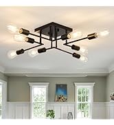 ASGYISA 8-Lights Semi Flush Mount Ceiling Light Fixture Modern Metal Black Sputnik Chandeliers wi...