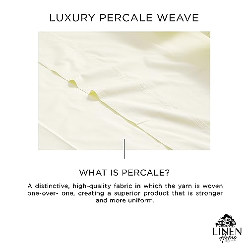 Image of Linen Home 100% Cotton Percale Sheets Queen Size, Cream, Deep Pocket, 6 Pieces Set- 1 Flat, 1 Fitted and 4 Pillowcases, Crisp Cool and Long Staple Strong Bed Linen