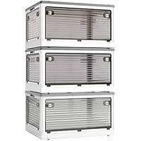 X XUNTAO【収納ボックス 折りたたみ】蓋付き 積み重ね 全方向から取り出せる 3個セット 収納ケース 衣類 布団 小物 収納 折り畳み コンテナ ボックス 大型 プラスチック キャスター付き おしゃれ 組立簡単 多機能 防塵 防カビ 防湿 無臭 半透明 厚み 強い耐荷重 大容量 家庭用 車用 複数のサイズ 各種カラー(S3個セット,40.5cm*29cm*24cm,28.2L)