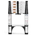 Soctone Telescoping Ladder, 10.5 FT Button Retraction Aluminum Extension Ladder with 2 Triangle Stabilizers, Multi-Purpose Ladder with Slow Down Design, 330lbs Max Capacity for House Daily Life