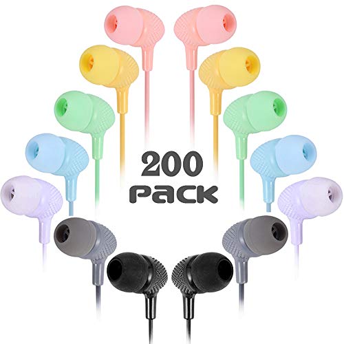 Kids Earbuds Bulk 200 Pack Macaron Colors Mixed, Durable Earphones in-Ear Headphones Perfect for Schools Classrooms Students Teens Children Gift and Adult