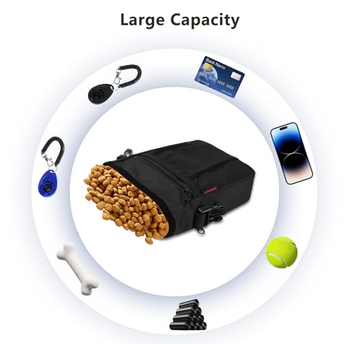 kissleaf Futterbeutel Hundetraining Leckerlitasche für Hunde Erziehungshilfen für Hunde Bauchtasche Hundetraining Zubehör Hunde Futterbeutel mit Hunde Kotbeutelspender (Black)
