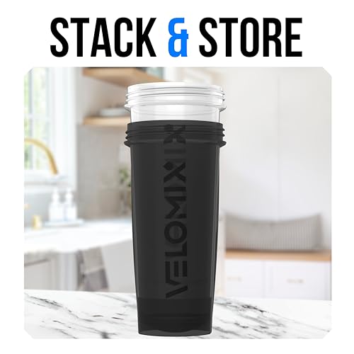 Image of VELOMIX -3 PACK- 28 oz Protein Shaker Bottle for Protein Mixes - 3x Wire Whisk | Leak Proof Shaker Cups for Protein Shakes | Stackable Protein Shaker Bottle Pack (Black Mix)