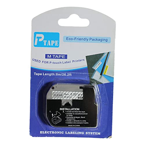 Fita Refil Compatível M-121 MK-121 Transparente 9mm para Rotulador Brother PT-65 PT-70 PT-80 PT-85 P