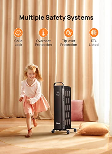 Rellorus Radiator Heater, Space Oil Filled Heater 1500W, 4 Modes, 24H Timer, Adjustable Thermostat, Quiet, Electric Portable Heater With Remote For Home, Office, Bedroom, Indoor Use #TOP4