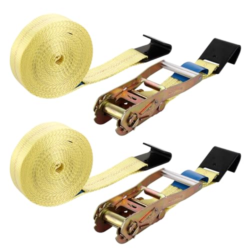 YOUNTHYE 2 Set Ratchet Straps, 5CM x 8.5M/2" x 27.9 FT Heavy Duty Ratchet Straps with Flat Hooks, Adjustable Tie Down Straps 10000 LBS Break Strength, for Flatbed, Truck, Trailers Pickup