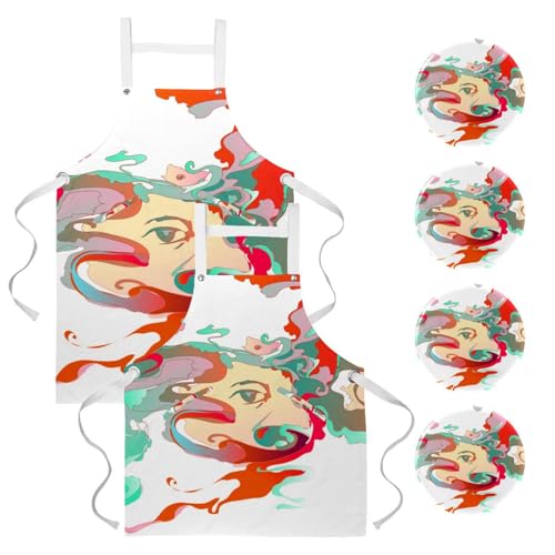 Tablier de cuisine pour pâtisserie et nettoyage avec motif visage abstrait