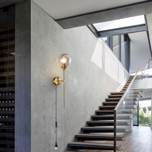 Lámparas de pared E27 para dormitorio con pantalla de cristal gris perfectas para leer en la cama
