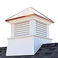 Manchester Vinyl Cupola, Perfect size for a 2 Car Garage or Smaller House, 30” square x 40” high, Pure Copper Roof